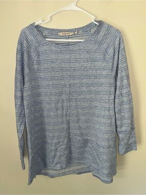 Soft Surroundings Women's Blue White Striped Knit Top Long Sleeve Size M EUC
